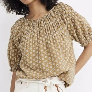 Madewell Smocked Embroidered Daisy Blouse